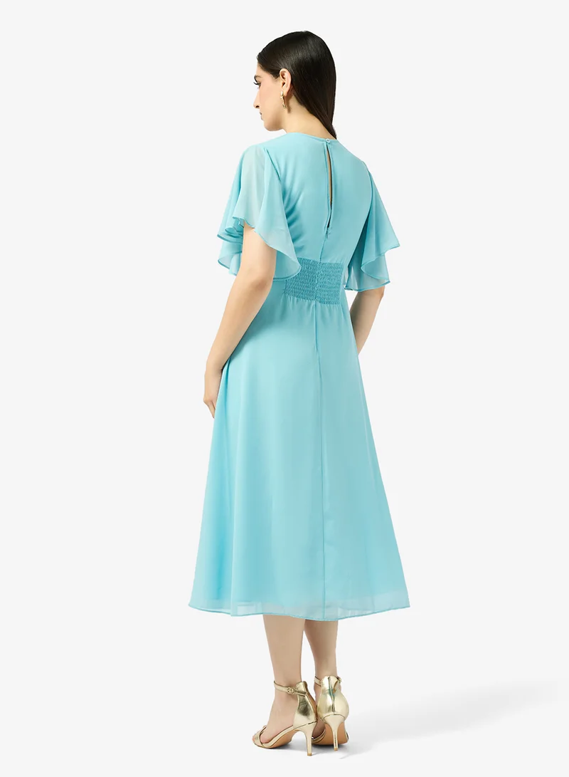 Hope & Ivy Embroidered Waterfall Sleeve Button Front Midi Dress